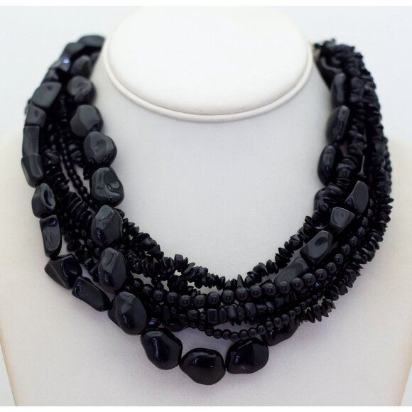 17 inch, Vintage Black Beads Gothic Multi Strand Necklace - T23 - Picture 2 of 3